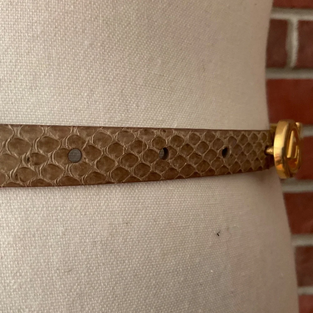 Vintage Beige Tan Snakeskin Leather Belt Removable Gold Buckle NEW